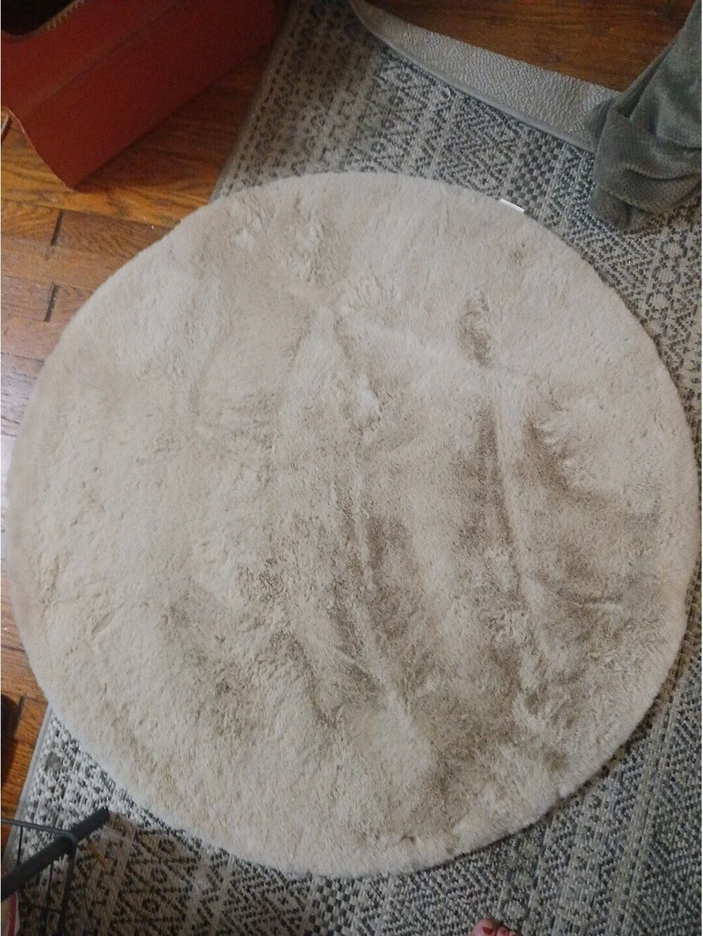 Faux Fur Sheepskin Fluffy Area Rugs Round Shaggy Carpet white 4x4 ft